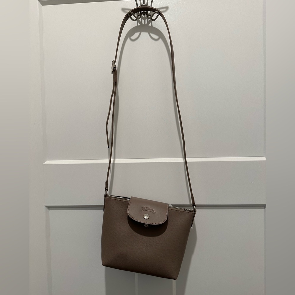 Le Pliage City Coated Canvas Crossbody in Taupe